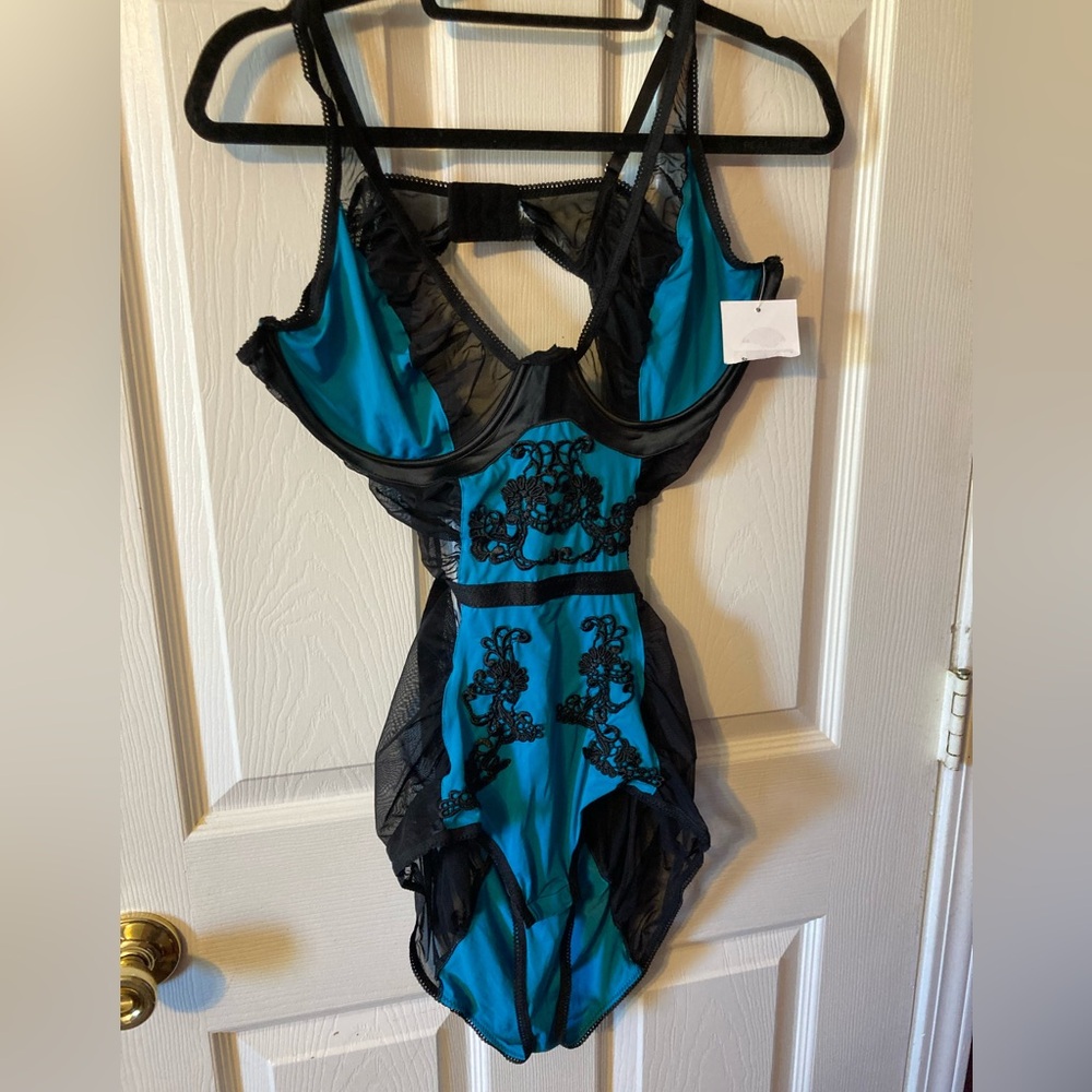 Sexy iCollection Teal and Black Teddy, Size XL, NWOT